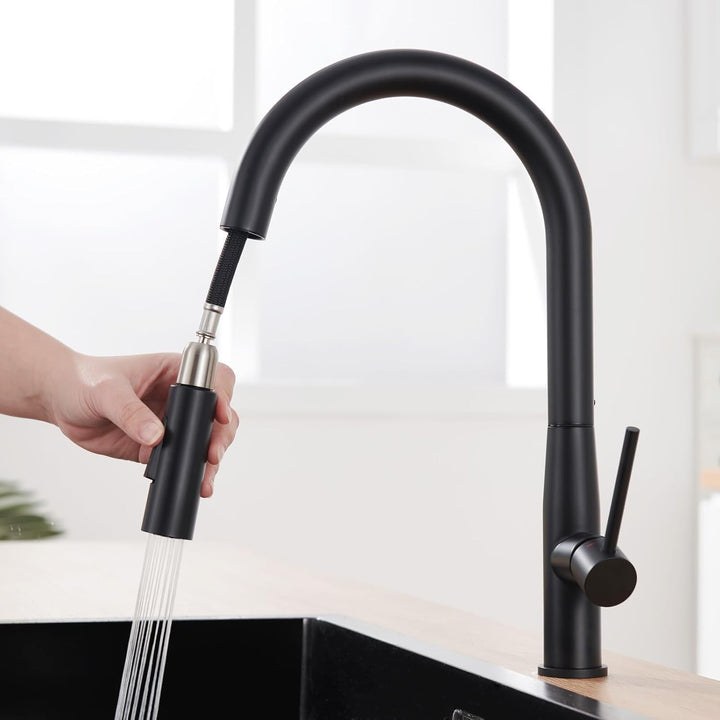 Auralum Wasserhahn Küche Schwarz, Hochdruck Küchenarmatur mit Brause Ausziehbar, Schwarz Armatur Küc