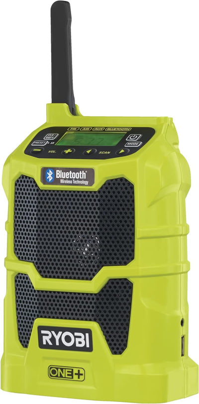 Ryobi Akku Bluetooth Radio R18R-0 (ohne Akku + Ladegerät, Baustellenradio 18 V, Werkstattradio mit U