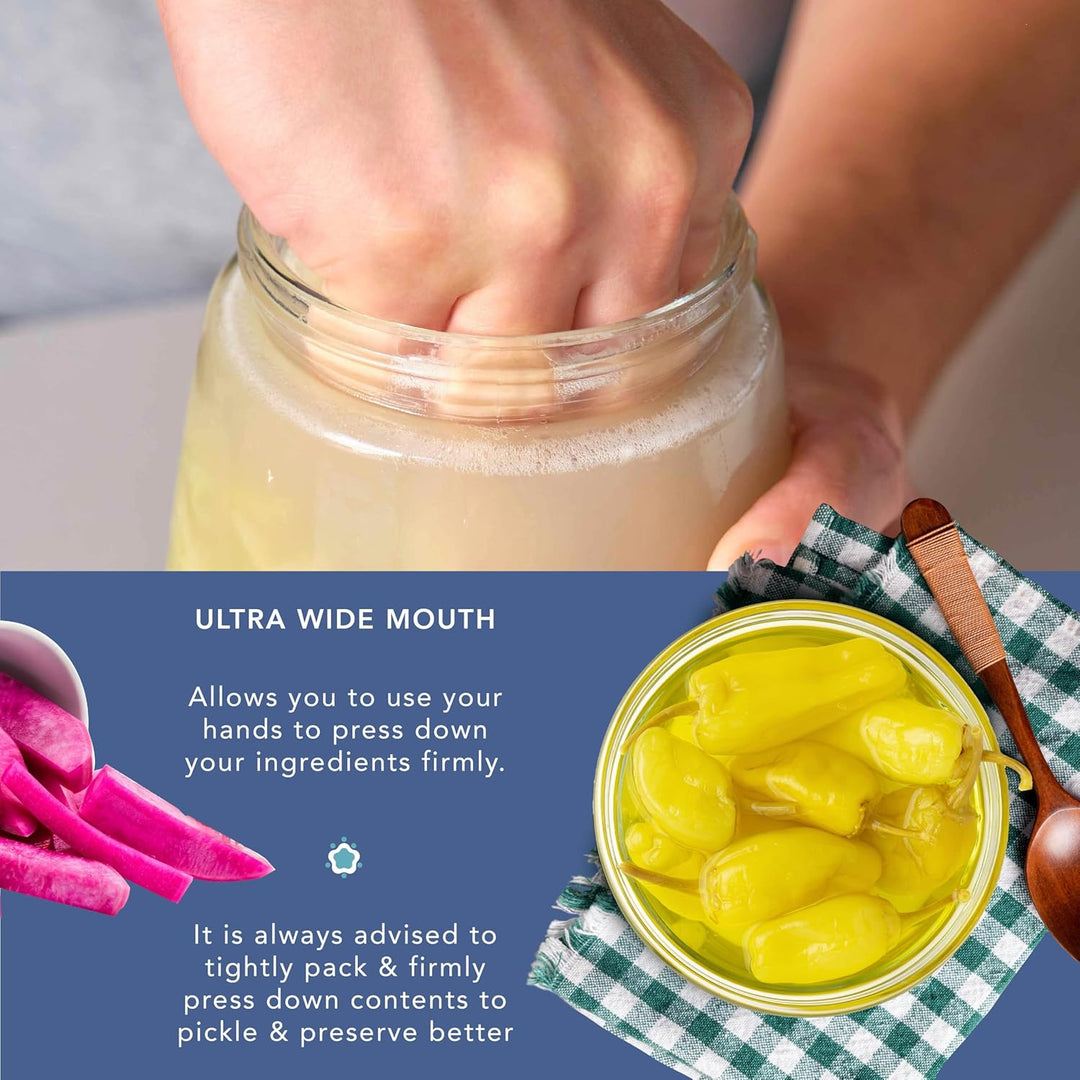 Gärglas mit 1-Wege-Luftablassöffnung - 1 Liter 2er-Pack Lebensmittelecht Fermentierglas für Kefir, K