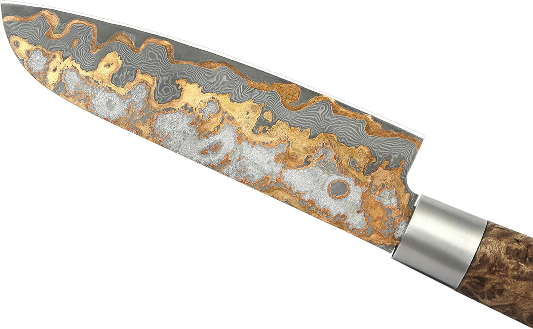 zayiko MysticMagma Damastmesser Santoku (klein) I Messer mit 12 cm Klinge gefertigt aus 67 Lagen Dam