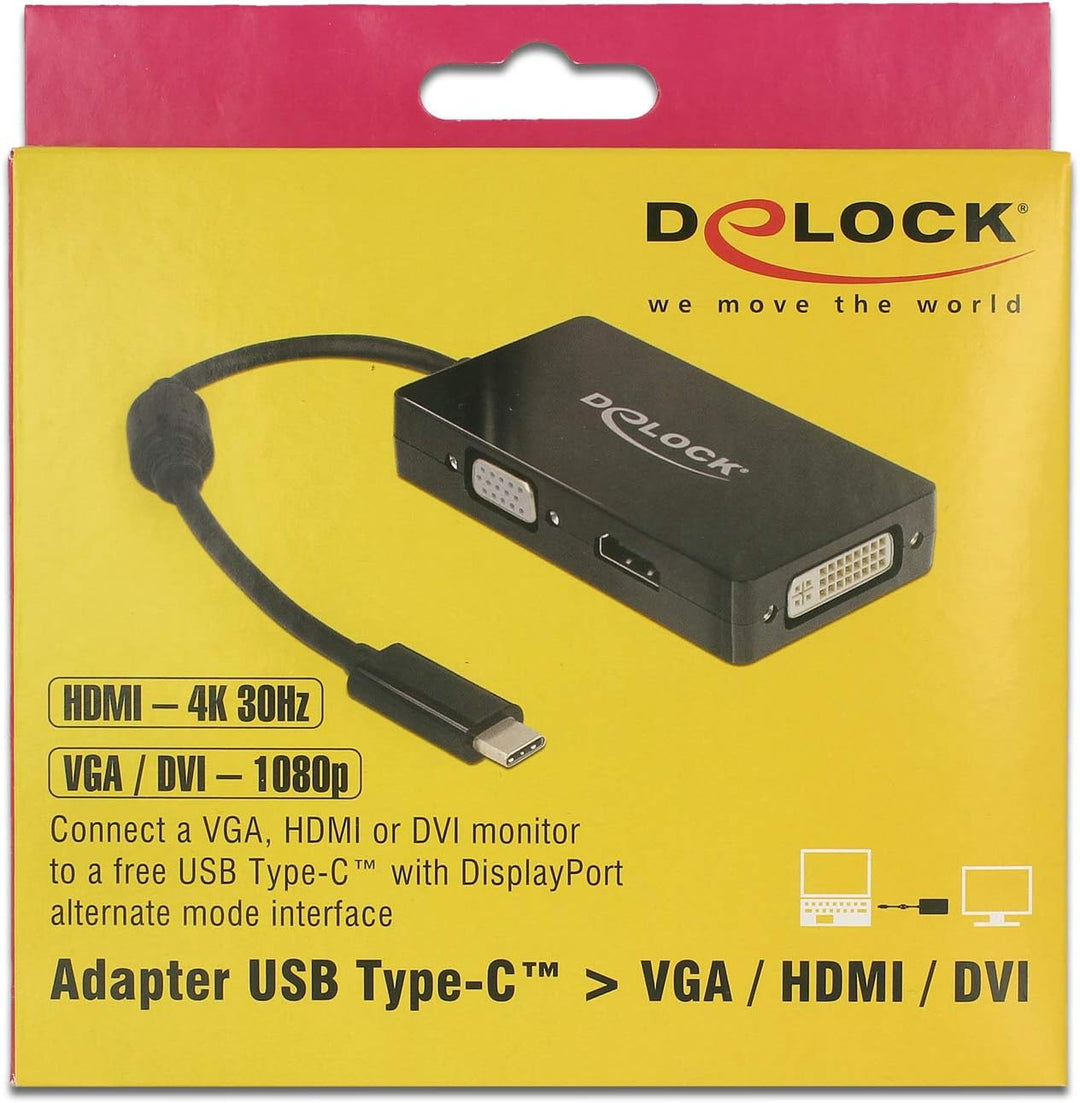 Delock USB-C Multiport Adapter auf HDMI / VGA / DVI Monitor 3in1, 63925 Schwarz, Schwarz