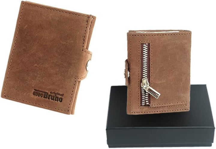 orso Bruno original Minigeldbörse Herren braun Leder RFID Schutz, kleine Herren Mini Geldbörse, Mini