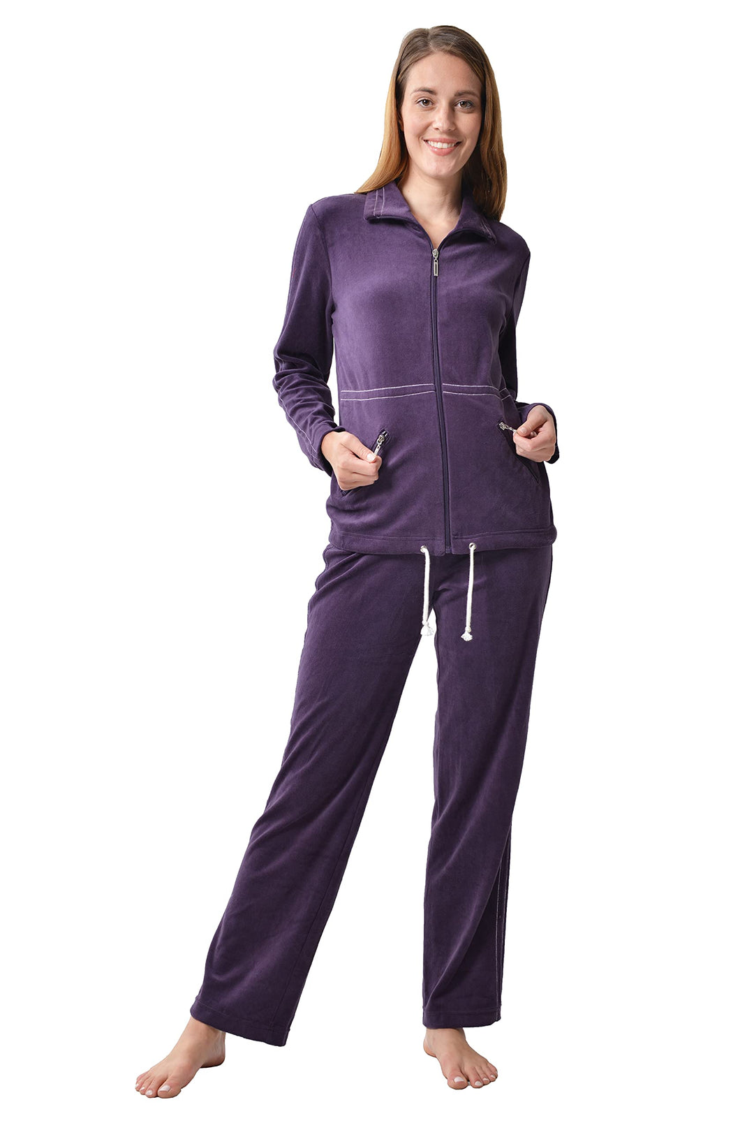 RAIKOU Damen Nicki Hausanzug mit Reissverschluss Velours Freizeitanzug Trainingsanzug 44-46 Dunkel L