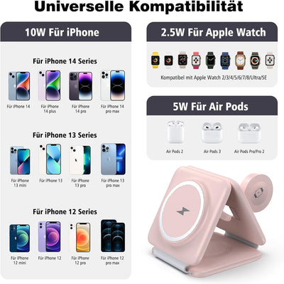 3 in1 Mag-Safe Ladestation Für Apple Watch und iPhone: Faltbare Travel Charging Station Kompatibel m