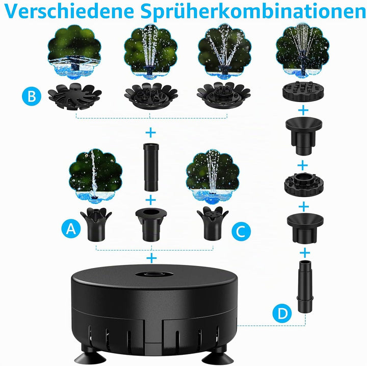 AISITIN 7W DIY Solar Springbrunnen, Upgrade Solar Teichpumpe mit 1.5m Wasserleitung und Feste Pfähle
