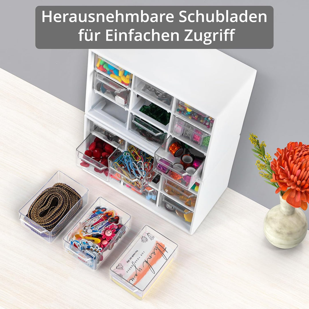 Winter Shore Bastelbox Aufbewahrung mit 9 Schubladen [2er-Pack] - Durchsichtige & Weisse Schubladenb