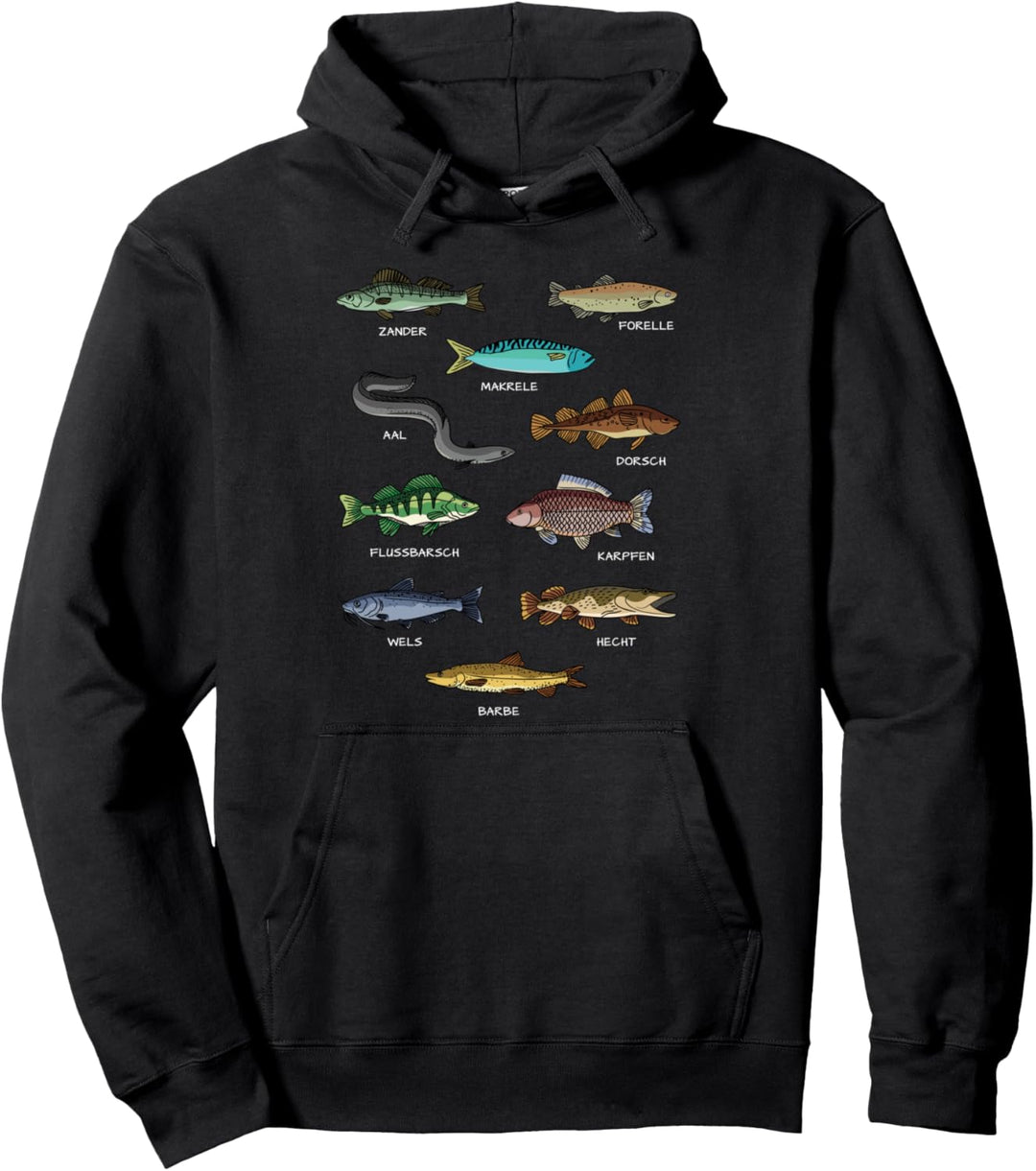 Arten von Fischen Hecht Forelle Wels Anglerzubehör Angler Pullover Hoodie