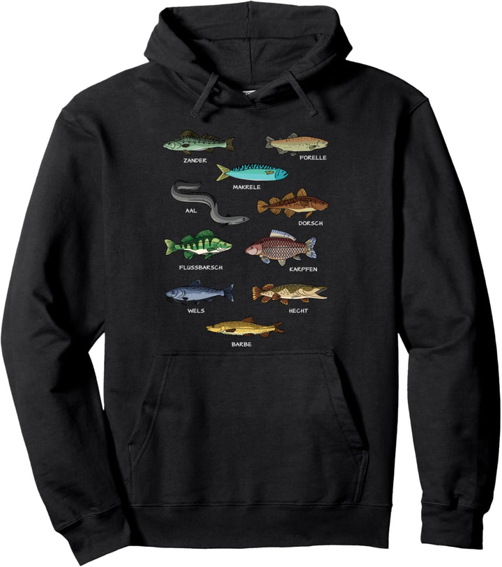 Arten von Fischen Hecht Forelle Wels Anglerzubehör Angler Pullover Hoodie
