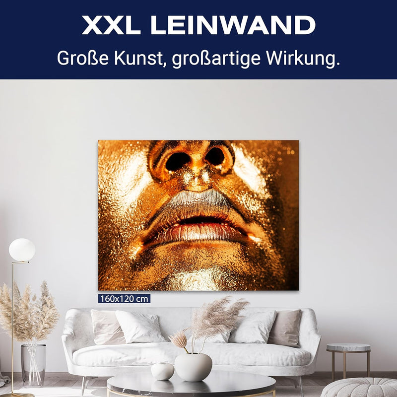 wandmotiv24 Leinwand-Bild Gold Collection, Grösse 40x30cm, Querformat, Gesicht in Gold-metallic, Top