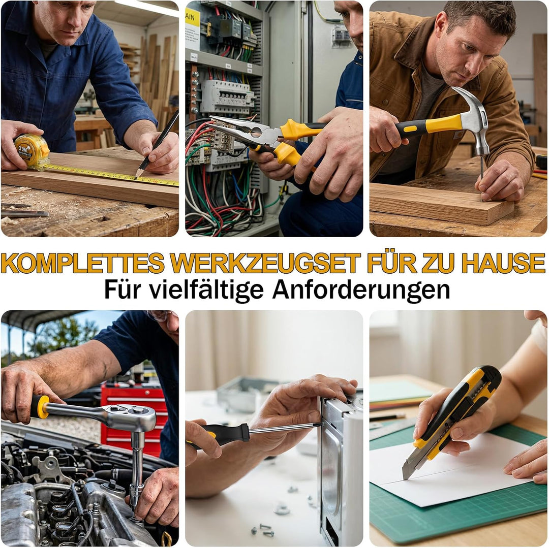 Werkzeugkoffer Gefüllt 267 tlg mit 21V Akkuschrauber, Schraubendreher Set mit 2.0Ah Batterie, Schubl