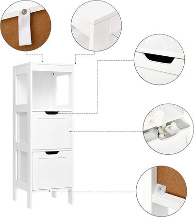 Mondeer Badezimmerschrank, Badkommode mit 2 Schubladen verstellbar modern für Badezimmer, Weiss