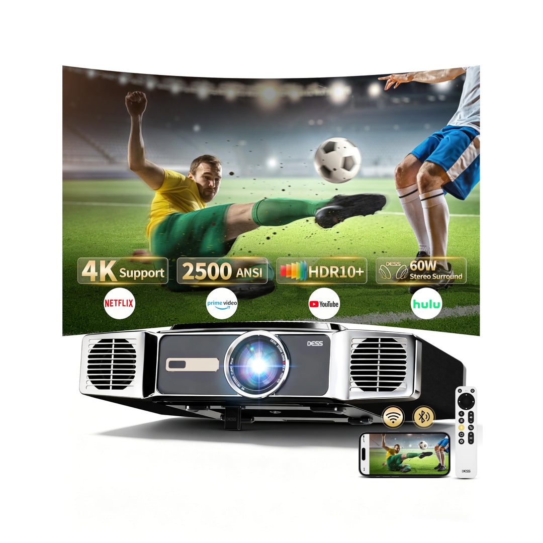DESS C5 Enterprise GTV 4K Beamer in Schwarz mit eingebauter elektrischer Halterung - 2500 ANSI Lumen