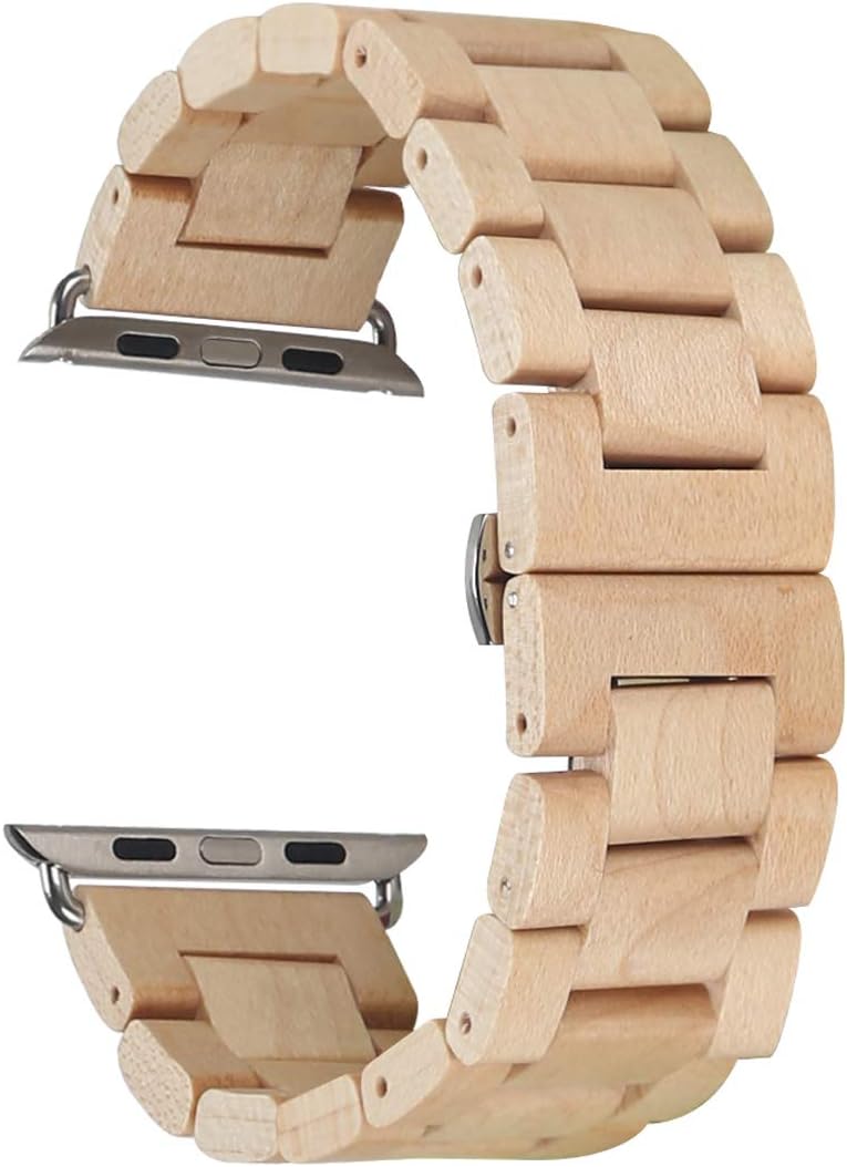 AIYIBEN Uhrenarmband aus Holz 42mm/44mm/45mm/49mm mit Schmetterlingsschnalle aus Edelstahl, kompatib