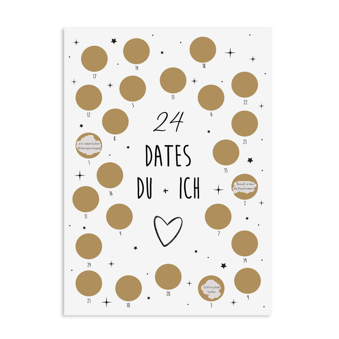 Adventskalender zum Rubbeln Weihnachtskalender (24 Dates Du + Ich A4), 24 Dates Du + Ich A4