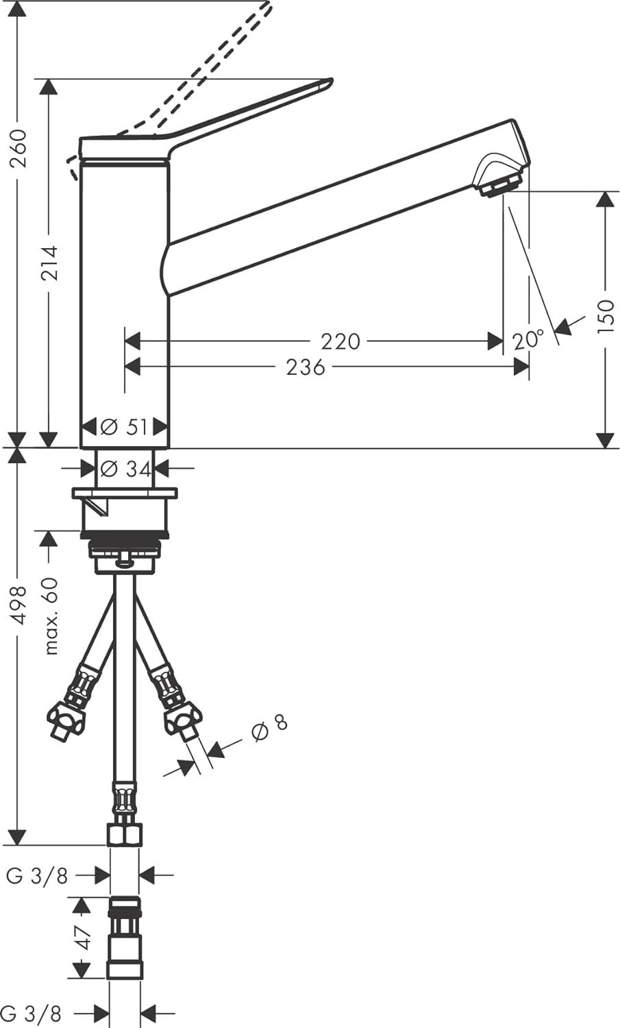 hansgrohe Niederdruck Küchenarmatur Zesis M33, Wasserhahn Küche mit Auslauf Höhe 150 mm, für offene