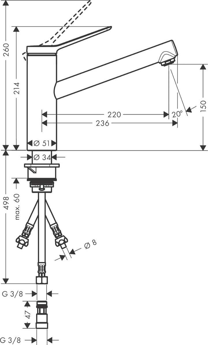 hansgrohe Niederdruck Küchenarmatur Zesis M33, Wasserhahn Küche mit Auslauf Höhe 150 mm, für offene