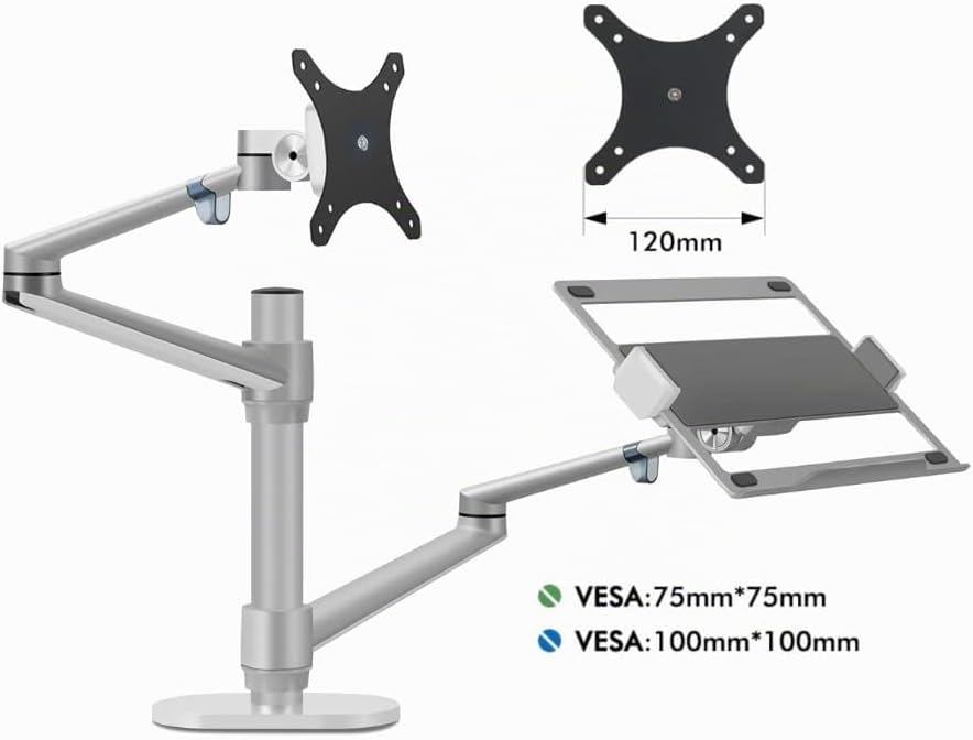 Alberenz® 2-in-1 Laptop- und Monitor Halterung, Verstellbarer Doppelarm-Ständer für 12-17" Laptops u