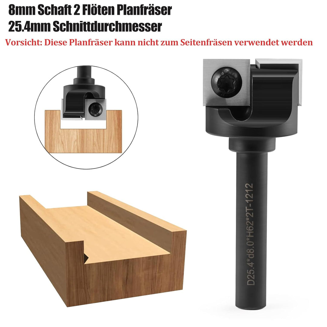 Trvoxviq 2 Flöten Planfräser 8mm Schaft 25.4mm Schnittdurchmesser Hobelfräser mit 5PCS Wendeplatten