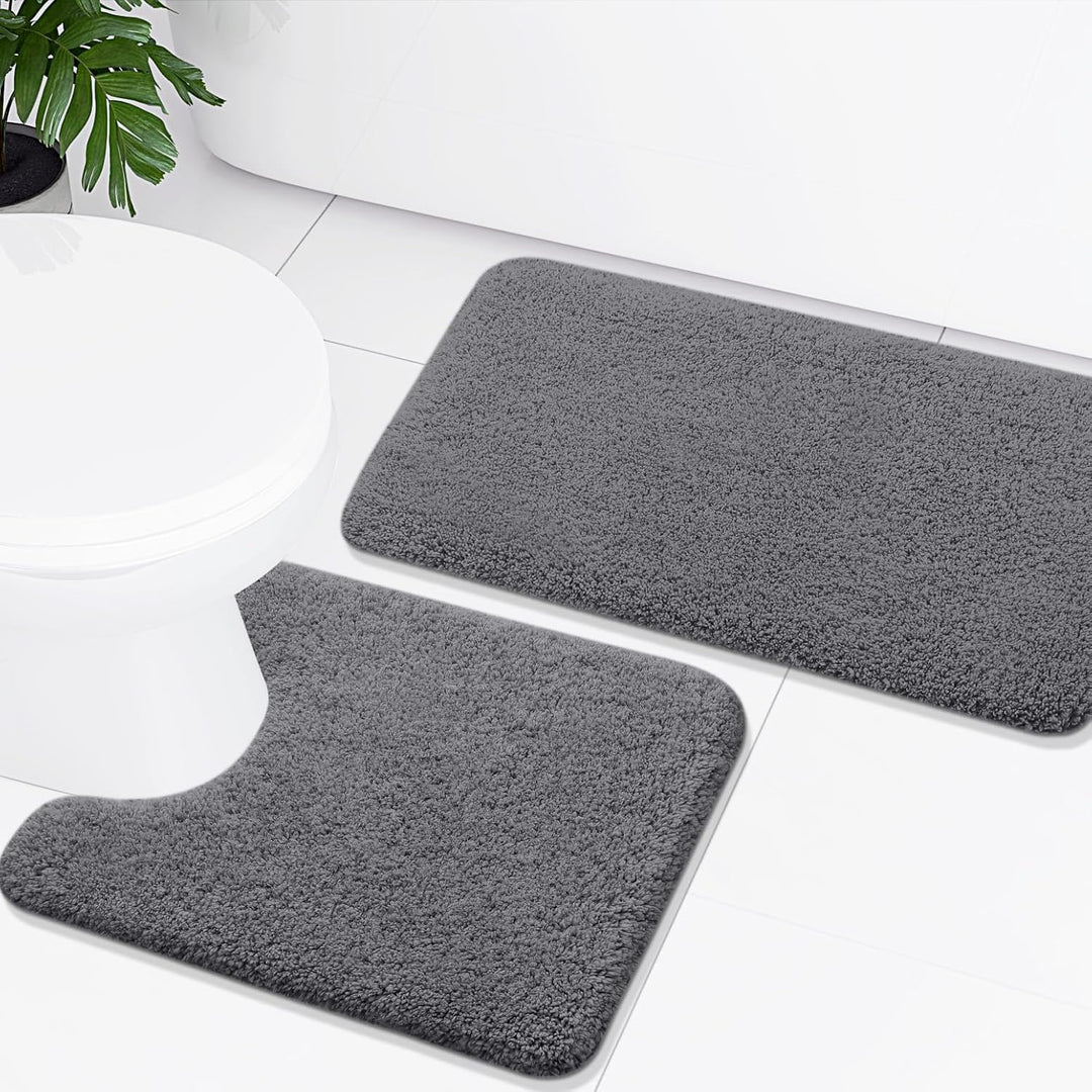 Homaxy Badezimmerteppich Set 2 teilig WC Vorleger mit Ausschnitt Set Badematte rutschfest Waschbar H