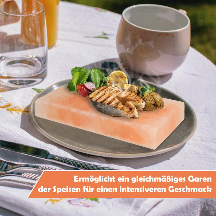 Fiqops 4x Salzstein zum Grillen L, 20x10x2,5cm Salz Grillsteine, Wiederverwendbar Salzgrillstein, Or