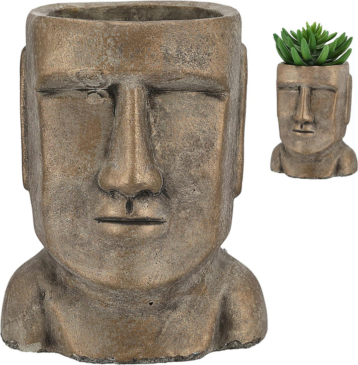 Cepewa Pflanztopf Moai Kopf │ Terracotta 14,3x20.5x17cm Gold │ Blumentopf Pflanzgefäss Topf Übertopf
