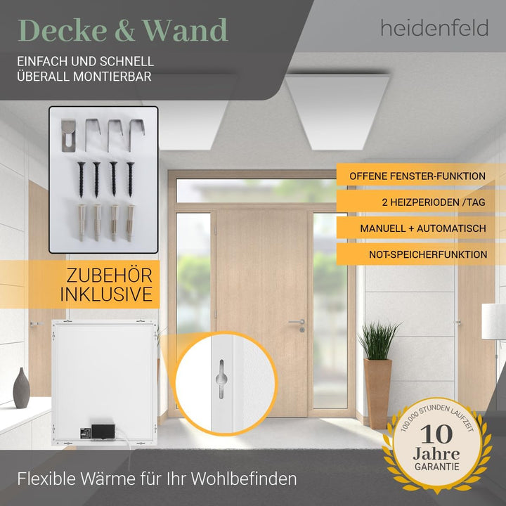 Heidenfeld Infrarotheizung HF-HP106-3 | 𝟭𝟬 𝐉𝐀𝐇𝐑𝐄 𝐆𝐀𝐑𝐀𝐍𝐓𝐈𝐄 - 300 Watt - 3-8 m² - Infrarot Heizkörper