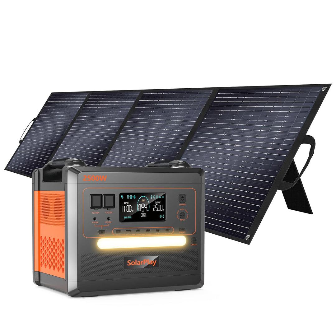SolarPlay Tragbare Powerstation mit 200W Solarpanel, 2500W Tragbare Powerstation mit 2304Wh LiFePO4,