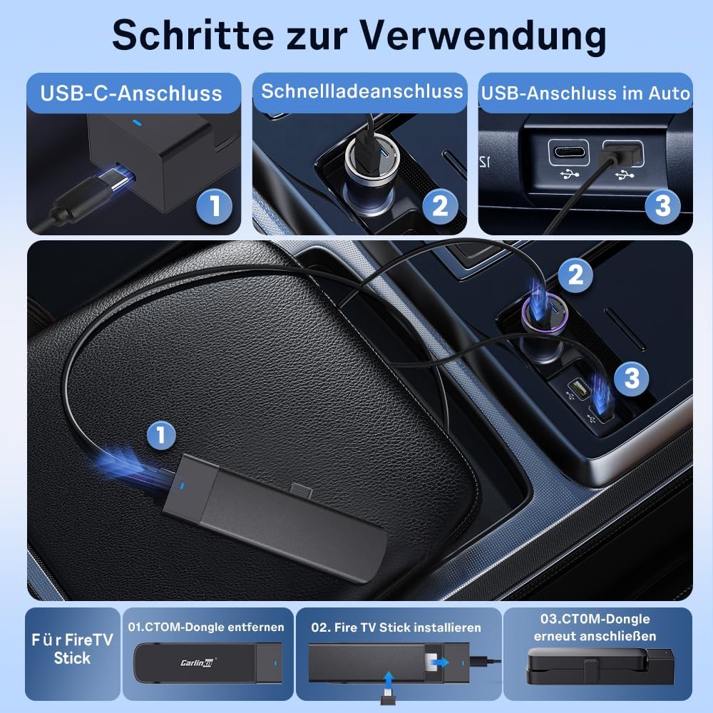Carlinkit FireDrive Link Pro HDMI Car TV Converter für Fire TV Stick Streaming, Drahtloser Apple Car