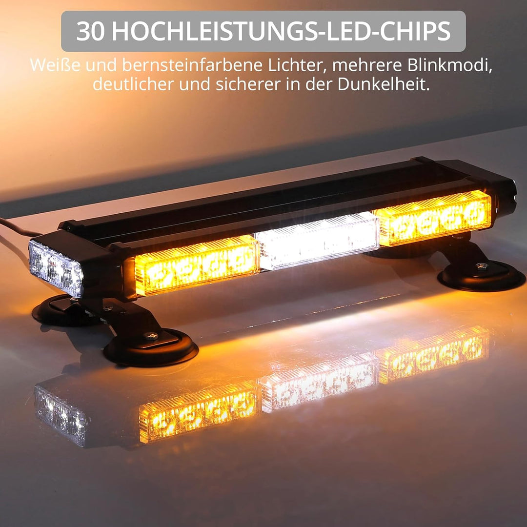 Justech 30 LEDs Rundumleuchte 7 Modi Blitzleuchte Schraube Starker Magnet Amber Gelb + Weiss Decke L