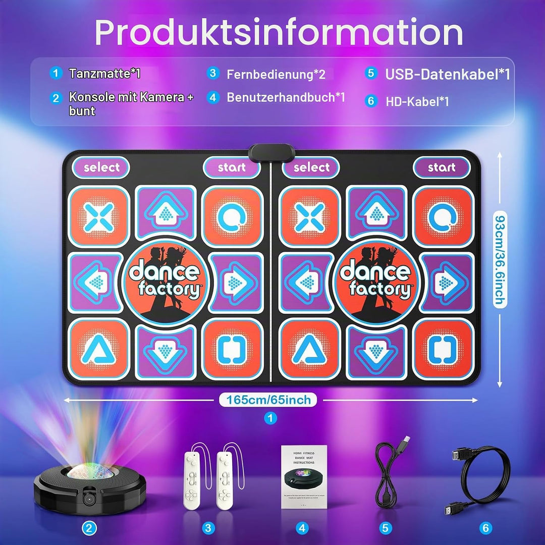Tanzmatte für TV mit Kamera, Doppel-Tanzmatte für Kinder und Erwachsene, Dance Mat mit 4-Taste, 6-Ta