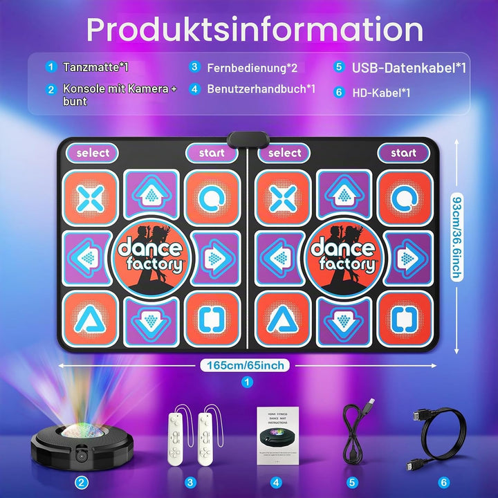 Tanzmatte für TV mit Kamera, Doppel-Tanzmatte für Kinder und Erwachsene, Dance Mat mit 4-Taste, 6-Ta