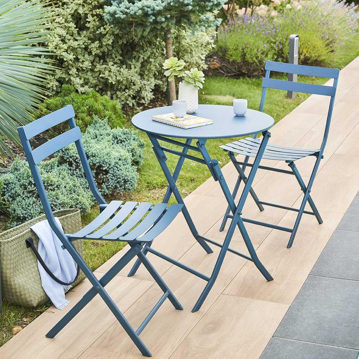 Hespéride Runder klappbarer gartentisch Greensboro Petrol 2-sitzer aus epoxybehandeltem Stahl