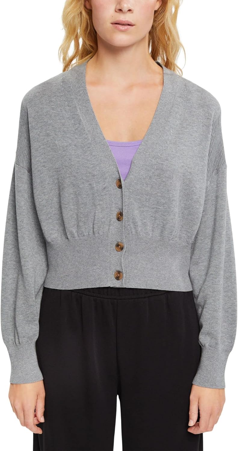 ESPRIT Damen Strickjacke S 039/Medium Grey 5, S 039/Medium Grey 5