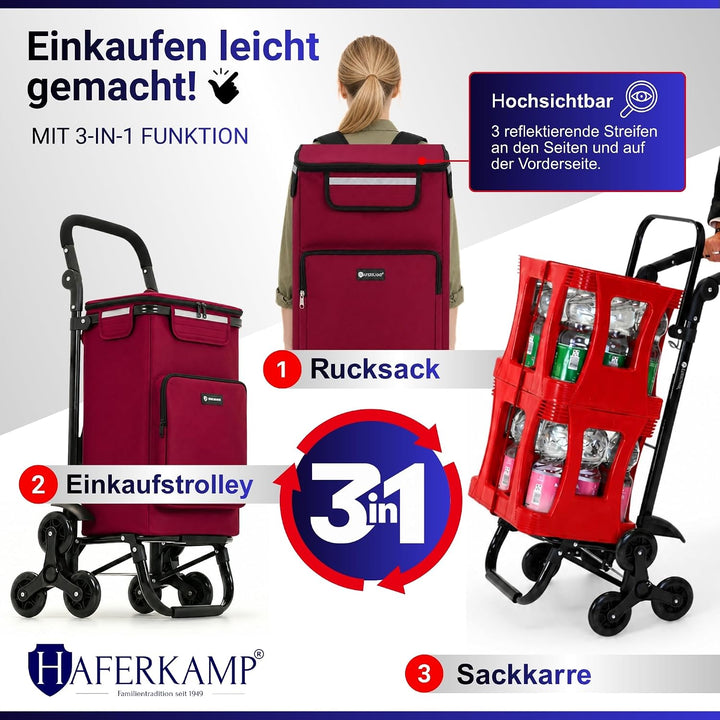 Klappbarer Treppensteiger-Einkaufstrolley TRAGINO 3-in1 Einkaufswagen