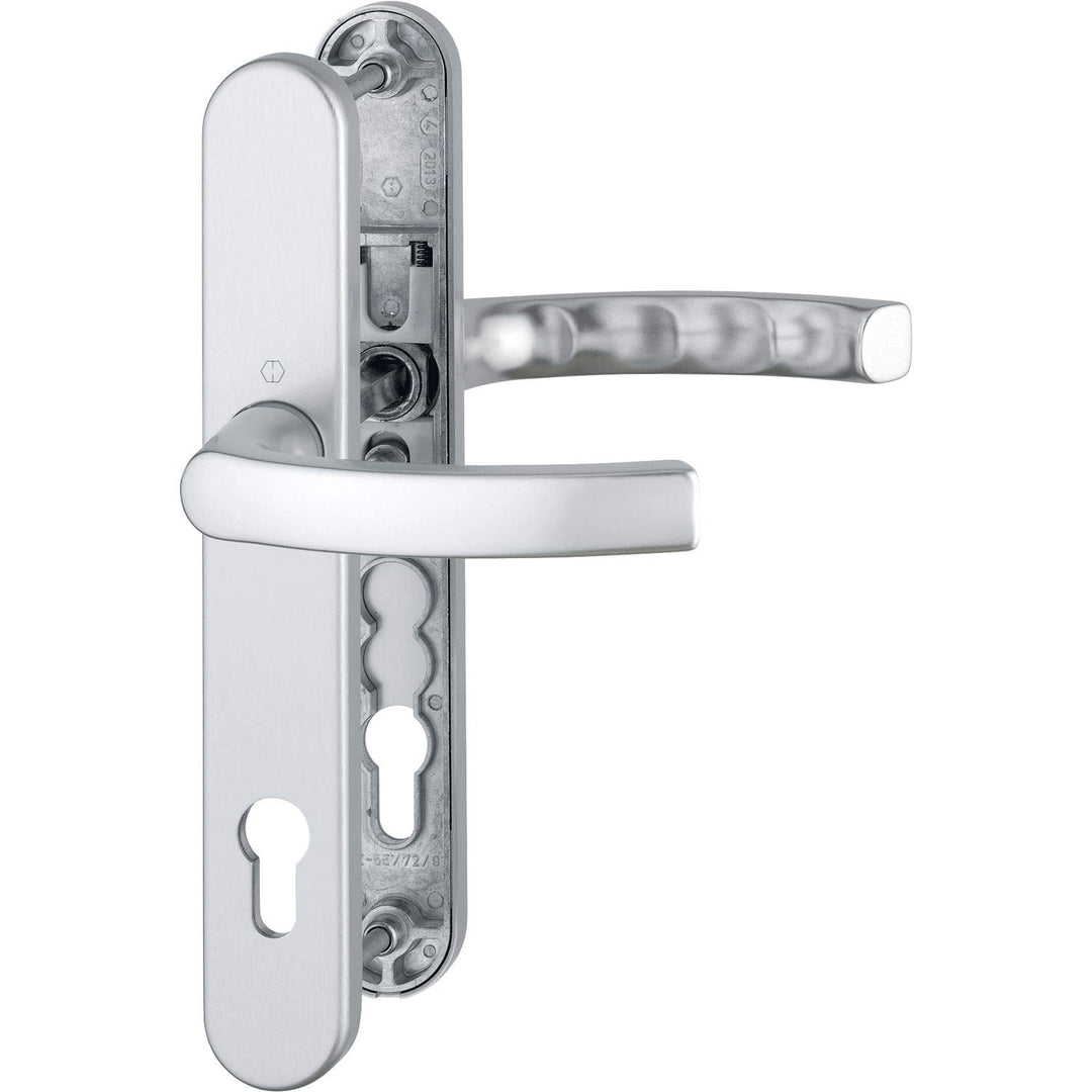 HOPPE 3760911 Drückergarnitur LIÈGE - auf Schmalschild, Türstärke 67-72, silber eloxiert, silber elo