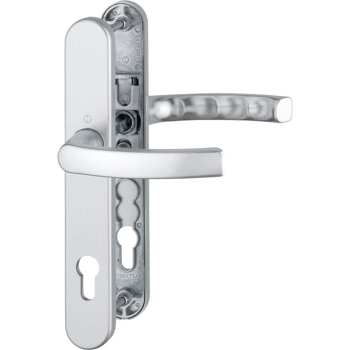 HOPPE 3760911 Drückergarnitur LIÈGE - auf Schmalschild, Türstärke 67-72, silber eloxiert, silber elo