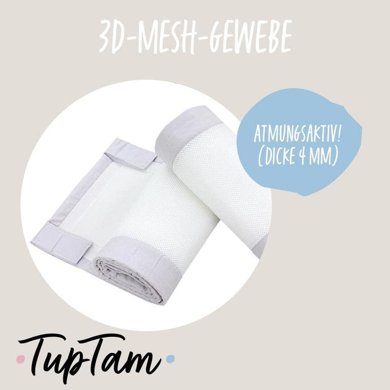 TupTam Gitterstäbe Schutz Netz Babybett Nestchen 3D Mesh 2er Pack, Farbe: Weiss/Grau, Grösse: ca. 12