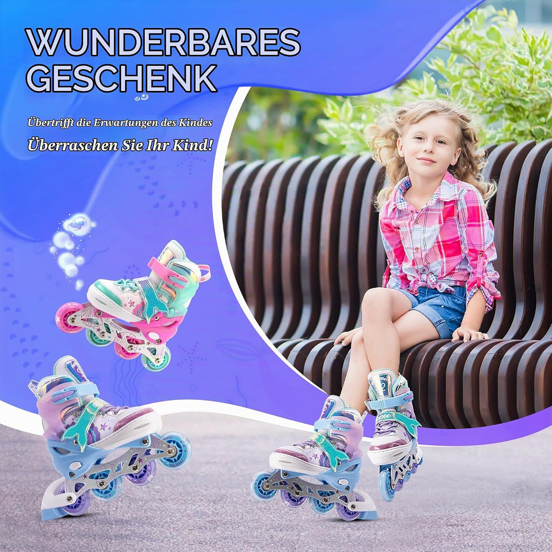 NEMONE Inliner für Mädchen Kinder 4 Grössen Verstellbar Blau Violett Inliner für Kinder Drinnen Drau