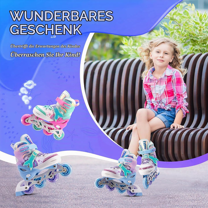 NEMONE Inliner für Mädchen Kinder 4 Grössen Verstellbar Blau Violett Inliner für Kinder Drinnen Drau