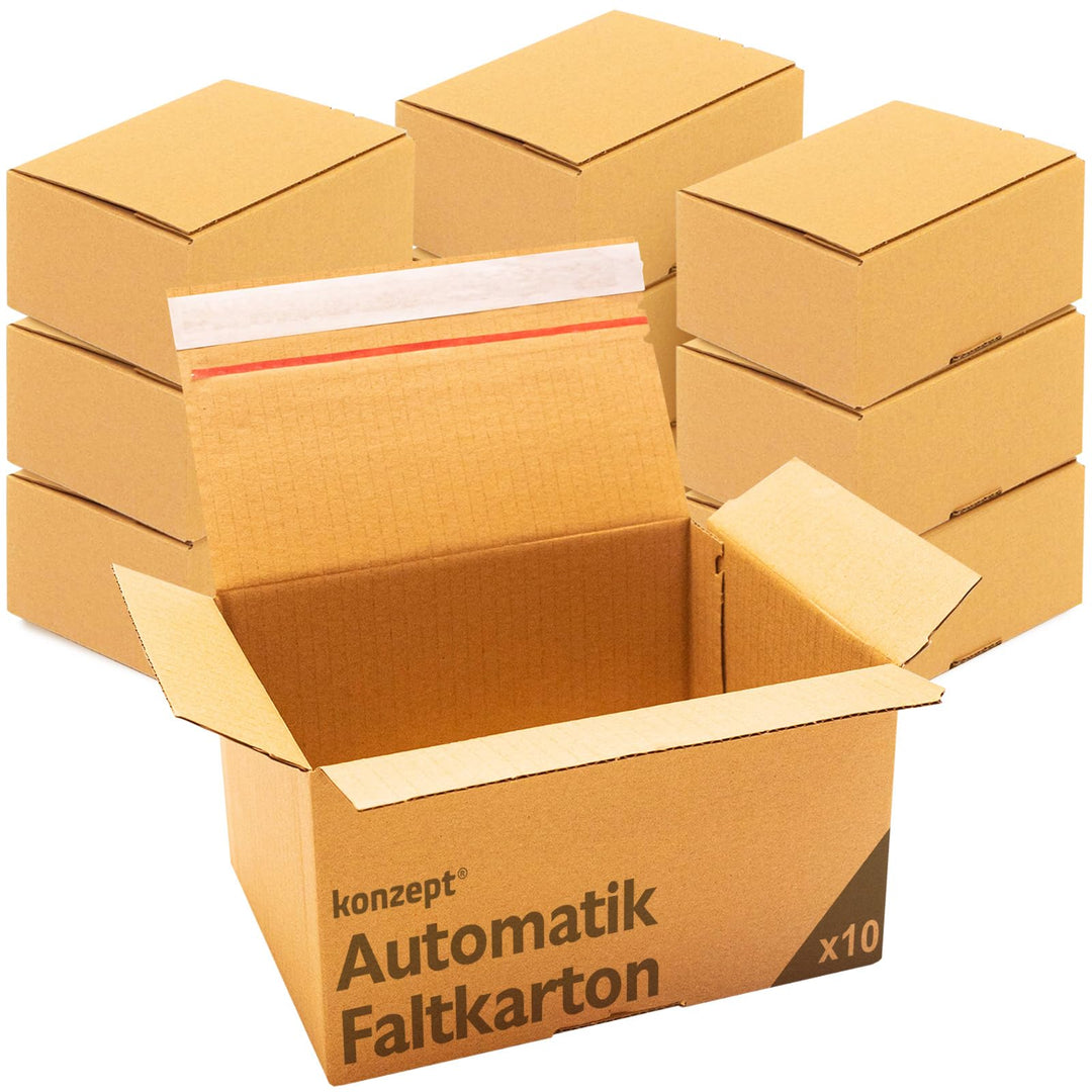 Konzept 11 - Versandkarton 30x20x15cm Set 10 Stk. Faltkartons mit Deckel Selbstklebend, Kleine Karto
