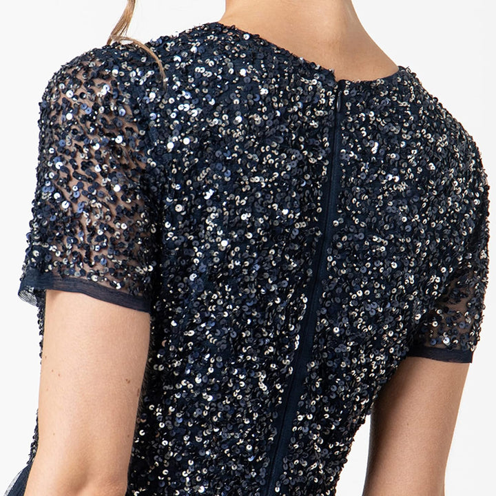 Maya Deluxe Damen Midi-Kleid mit V-Ausschnitt, Verziert Brautjungfernkleid Navy 56, Navy 56