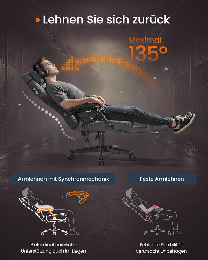 SONGMICS HOME Gaming-Stuhl, ergonomischer Computerstuhl mit Fussstütze, Bürostuhl, Drehstuhl mit Kop
