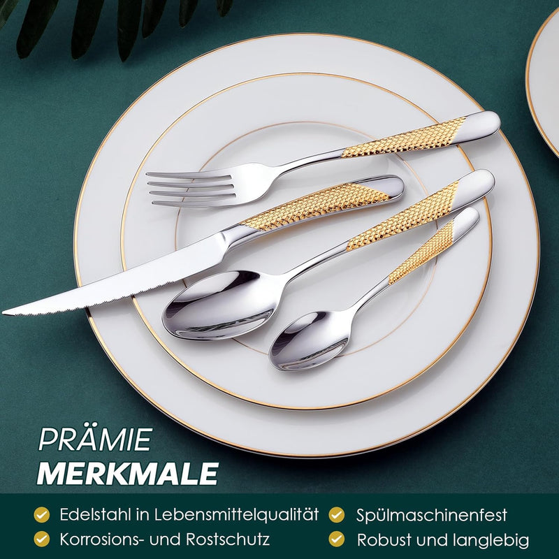 OGORI 24 teilig Besteck Set 6 Personen, 18/10 Edelstahl Besteckset, Essbesteck Set mit Messer Gabel