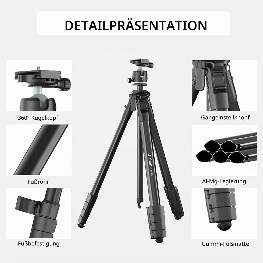 183 cm Kamera stativ mit 360° Kugelkopf, Leichtes Stativ für Smartphone mit Funkfernbedienung, Kompa