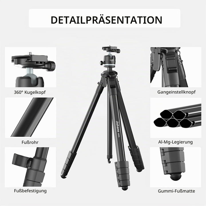 183 cm Kamera stativ mit 360° Kugelkopf, Leichtes Stativ für Smartphone mit Funkfernbedienung, Kompa