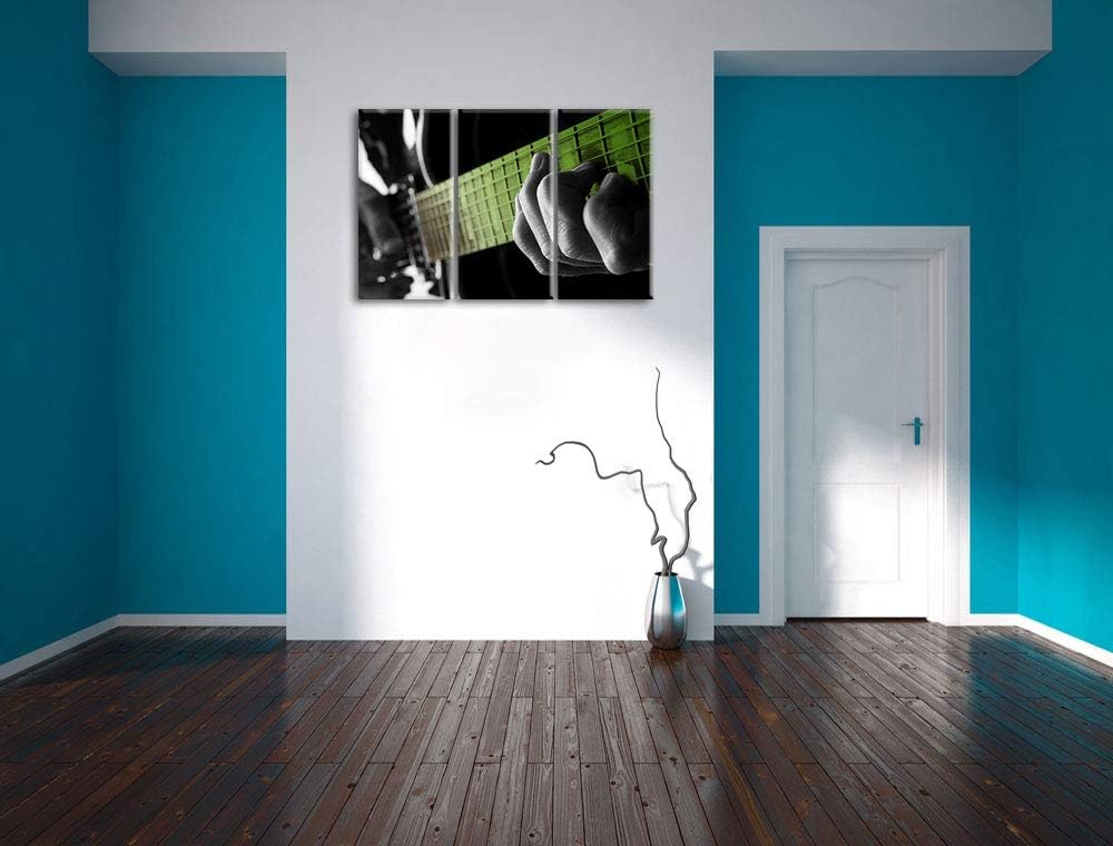 Mann spielt auf E-Gitarre schwarz/weiss 3-Teiler Leinwandbild 120x80 Bild auf Leinwand, XXL riesige