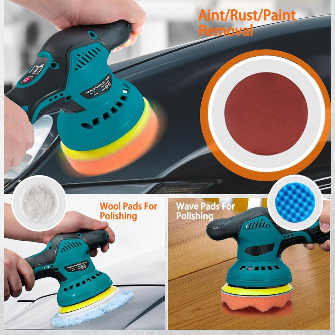 Akku Poliermaschine, 6 Zoll 145mm Autopolierer mit 2x2000mAh 12V Akkus,8 Variable Geschwindigkeiten