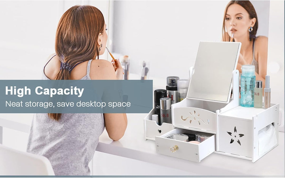 Cosmetic Organizer, Schminktisch Organizer mit Spiegel, Multifunktionaler Desktop Kosmetik Organizer
