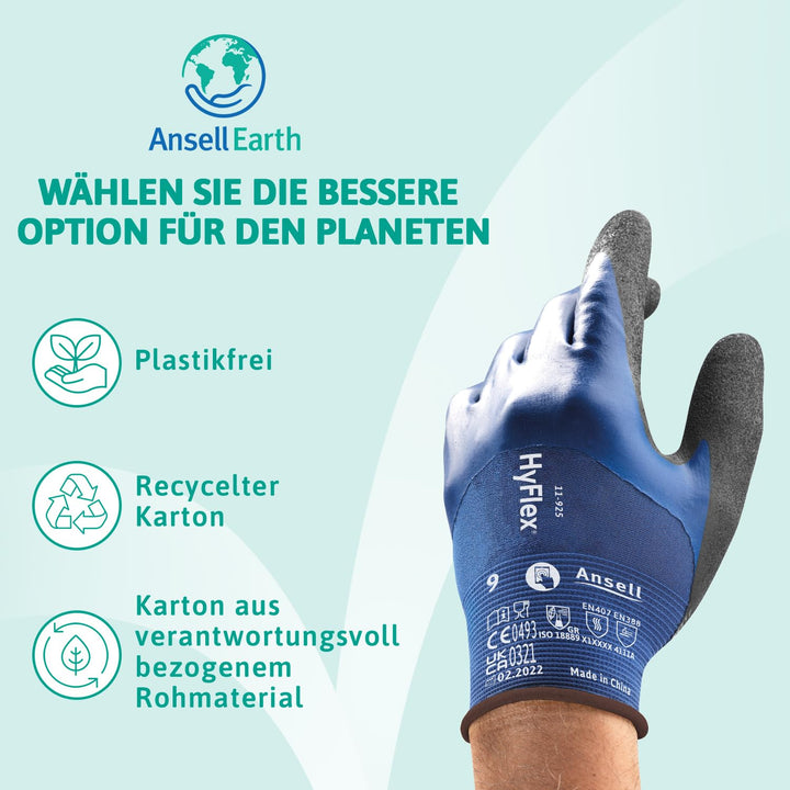 Ansell HyFlex 11-925 Ölabweisenden Arbeitshandschuhe, Rutschfeste Nitril-Beschichtung, Wasserdichte