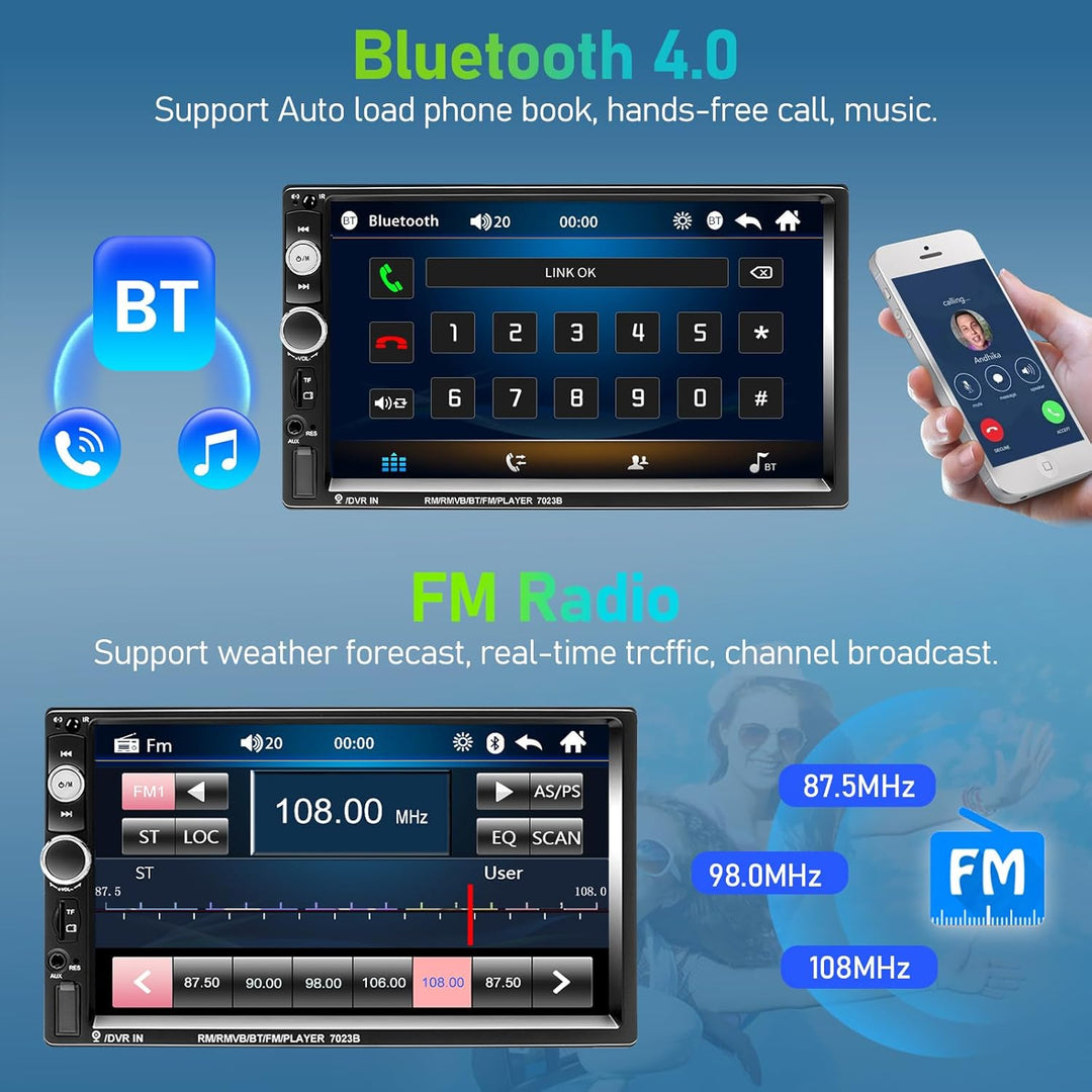 Podofo Bluetooth Autoradio 2-DIN 7'' 1080P HD Auto MP5 Player mit IOS & Android Spiegellink, EQ, AUX